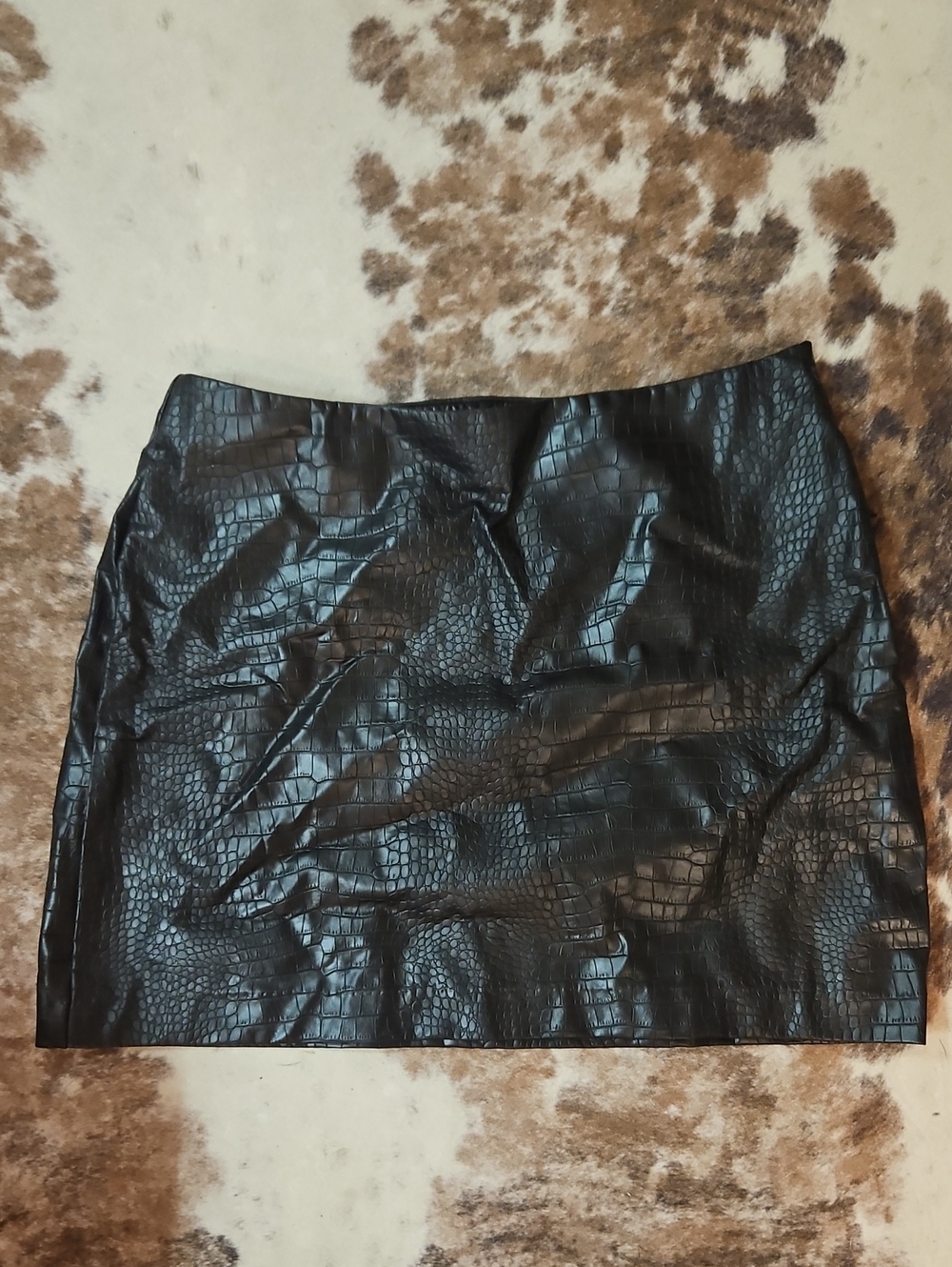 Black Faux Croc Mini Skirt